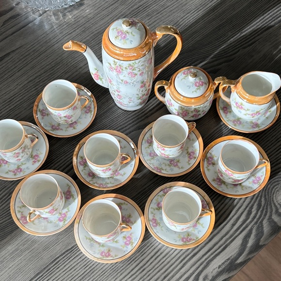 Antique Lusterware Floral Tea Set with Gold Accents made in Japan